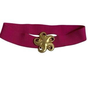 Vintage 80s Gold Starfish Pink Elastic Belt Retro Coastal Granny Mermaid Beach